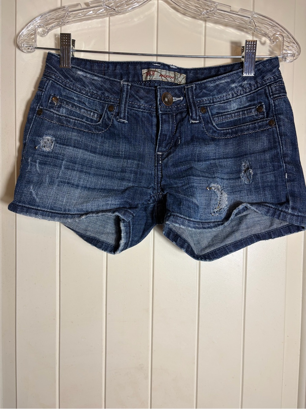 BKE Women's Dark Indigo Distressed Denim Shorty Shorts Size 25